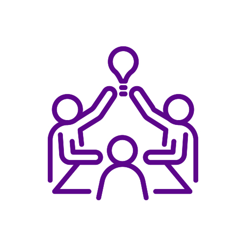 Pictogram of people at a table with lightbulb above
